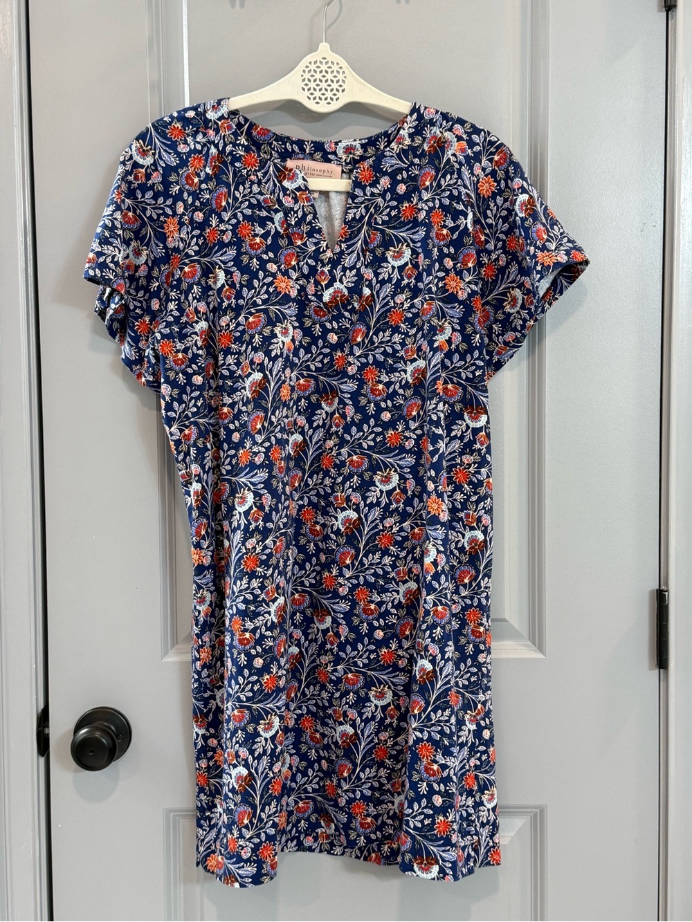Philosophy Navy Floral Midi Dress with Red & White Flowers